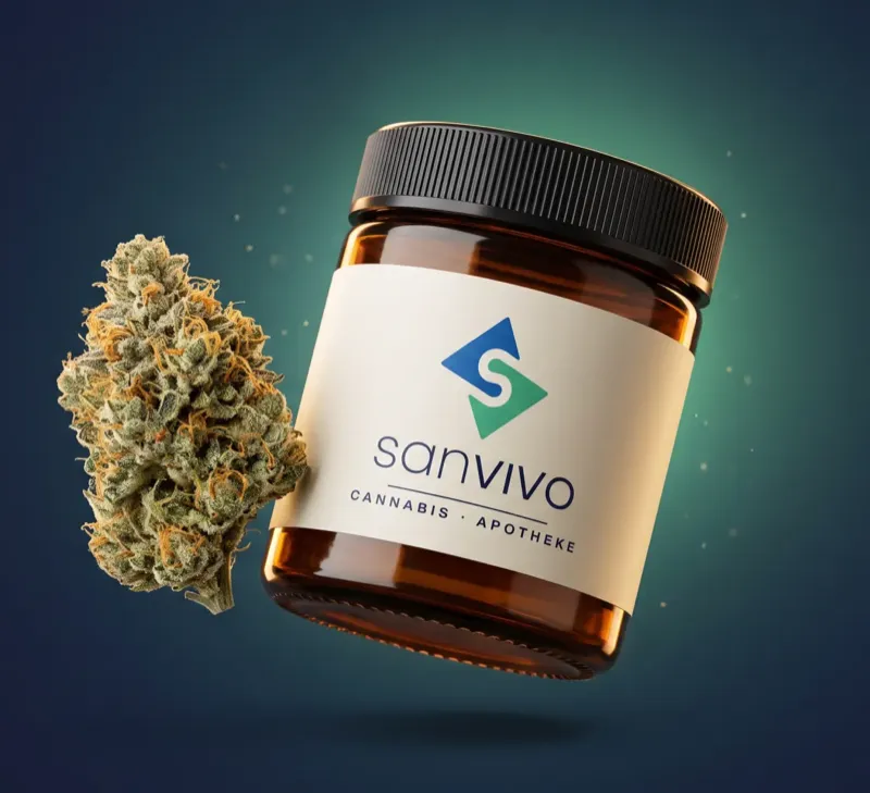 Sanvivo Glasdose mit Cannabis-Blüte